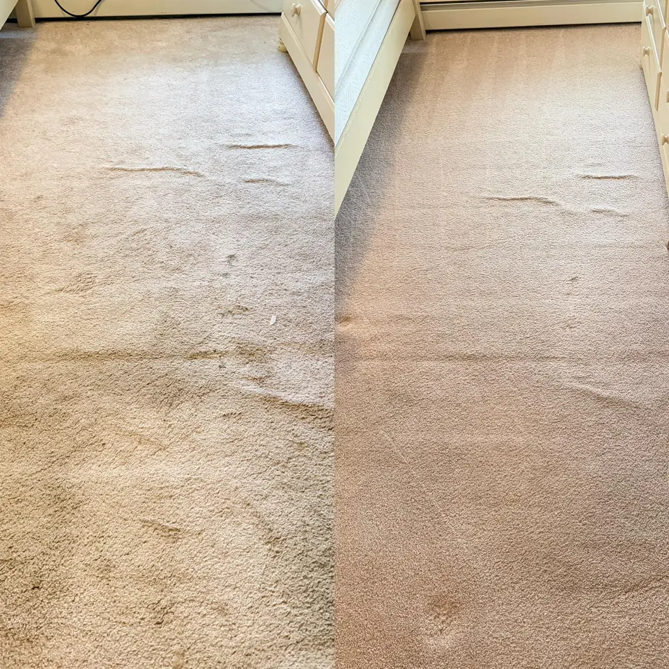Before and after cleaning of a room carpet by LuHe Carpet Cleaning